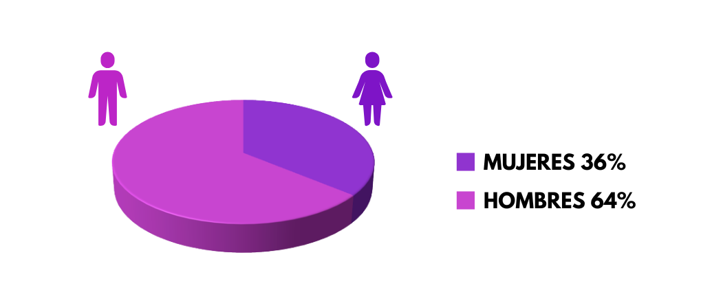 Grafico de personas federadas a noviembre de 2022. 64% son hombres. 36% mujeres